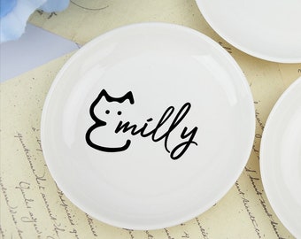 Alphabet Cat Ring Dish, Best Friend Gift, Cat Mom Gift, Trinket Tray with Name, Cute Kitty Jewelry Dish, Valentines Gift, Bridal Shower Gift