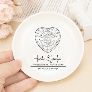 Porte-anneaux personnalisé carte des étoiles, cadeau où tout a commencé, carte des étoiles par date, porte-anneaux personnalisé pour bijoux de mariage, cadeau d'anniversaire, cadeau d'anniversaire
