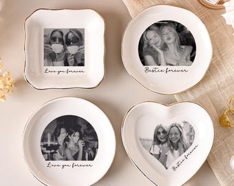 Custom Photo Jewelry Ring Dish, Personalised Bestie Trinket Dish, Bridesmaid Proposal, Ceramic Trinket Tray for Best Friend, Wedding Gift