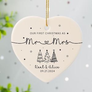Cadeau souvenir personnalisé pour Mr et Mme, Premier Noël en tant que Mr + Mme, 1er Noël des mariés, Cadeau de Noël pour les couples, Cadeaux pour jeunes mariés
