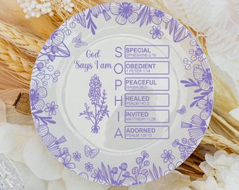 God Says I Am Name Letter In Bible Toile De Jouy Style, Personalized Jewelry Dish, Christian Gift, Gift for Her, Mental Health Giftful Dish