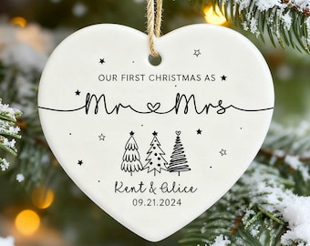 Personalised Mr & Mrs Keepsake Gift, First Christmas as Mr + Mrs, 1st Christmas Married Bauble, Christmas Gift for Couples, Newlyweds Gifts