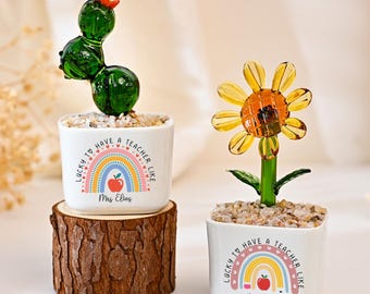 Teacher Appreciation Stained Glass Flower Pot, Rainbow Succulent, Thank You Gifts for Teacher Retirement, Back to School Gift, End of Year