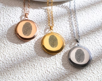 Personalized Photo Locket Necklace,Custom Fingerprint Necklace,Fingerprint Pendant,Picture Locket Necklace,Loved One's Fingerprints Jewelry