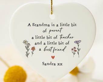 Personalized Grandma Ornament: Ceramic Hanging Heart, New Grandma Gift