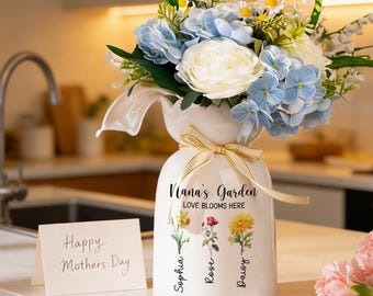 Custom Grandma's Garden Flower Vase, Birth Month Flower Vase, Birthday Gift for Nana, Family Holiday Decor, Gift from Daughter, Mother's Day