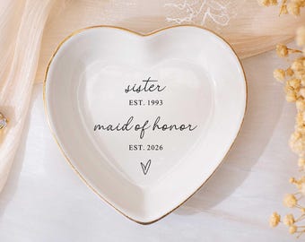 Custom Maid Of Honor Ring Dish, MOH Proposal Jewelry Dish, Bridesmaid Gift, Sister Friendship Gift, Ceramic Wedding Engagement Ring Holder