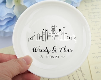 Porte-bijoux Skyline, porte-bagues rond, porte-bagues paysage, plaque bague de fiançailles, porte-bagues personnalisé ville, meilleur cadeau d'anniversaire, porte-bibelots