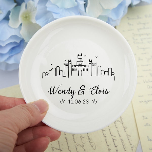 Skyline Jewelry Dish,Round Ring Holder,Landscape Ring Dish,Engagement Band Plate,Custom City Ring Dish,Best Anniversary Gift,Trinket Dishes