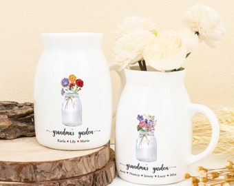 Personalized Flower Vase Gifts For Mom, Mothers Day Gift For Grandma Mom Nana,Grandma's Garden Flower Vase, Custom Kids Name Flowers Vase