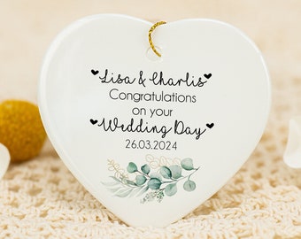 Personalised Eucalyptus Ceramic Hanging Keepsake,Wedding Keepsake Gift,Ceramic Heart Plaque for Engagement,Wedding Party,Gift for Couples
