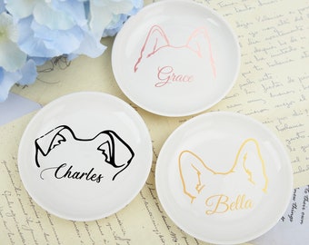 Custom Dog Ear Ring Dish with Pets Name, Dog Mom Ring Dish, Dog Dad Gift, Dog Mom Gift, Pet Lovers, Gifts, Trinkets Tray, Anniversary Gifts