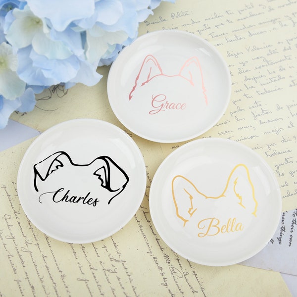 Custom Dog Ear Ring Dish with Pets Name, Dog Mom Ring Dish, Dog Dad Gift, Dog Mom Gift, Pet Lovers, Gifts, Trinkets Tray, Anniversary Gifts