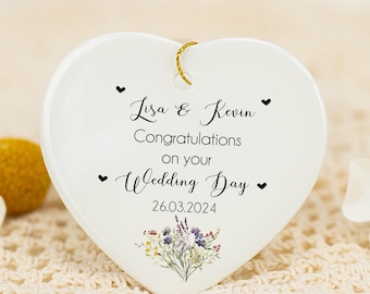 Personalized Wildflower Ceramic Heart: Wedding Keepsake Gift