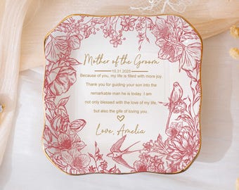 Personalized Mother Of The Groom Gift, Wedding Ring Dish for Mother-in-law, Custom Jewelry Holder, Toile De Jouy Gift from Daughter in law