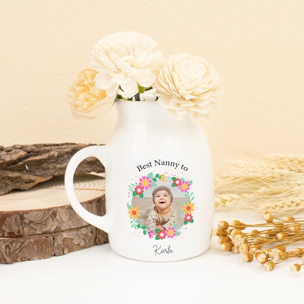 Personalized Photo Vase Gifts For Mom, Custom Kids Picture Ceramic Vase, Mothers Day Gift for Grandma Mom Nana, Grandma's Garden Flower Vase