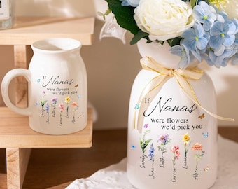 Nana's Garden Flower Vase, Birth Month Flower Vase, Birthday Gift for Nana, Family Holiday Decor, Christmas Gift for Grandma, Mother's Day