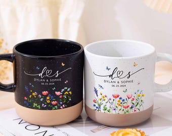 Personalised Couple Coffee Mug Set, Engagement Pottery Mug, Mr and Mrs Mug, Wedding Gifts for Couple, Bridal Shower Gift, Anniversary Mug