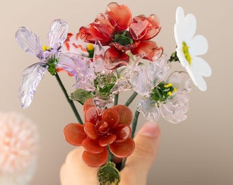 Glass Flower Bouquet, Glass Birth Month Flower, Birth Flower Gift, Hand Blown Spring Flower, Mother's Day Gift, Gift for Her, Birthday Gift