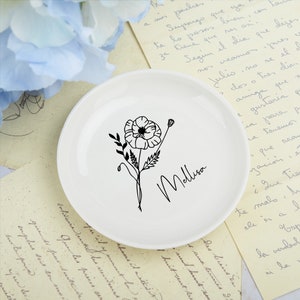 Personalized Birth Flower Ring Dish,Perfect Bridesmaid or Best Friend Gift,Wedding Ring Dish,Custom Jewelry Dish,Birthday,Xmas Gifts for Her image 6