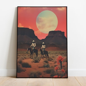 Zerzauste Cowboy (UFO Kunst, Trippy Wandkunst, Retro Kunst, Kosmische Kunst, Vintage Kunst, Weltraumkunst, Kunstdruck)