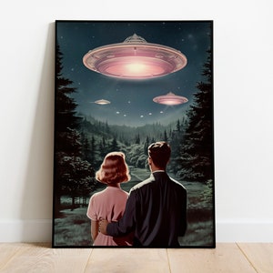 Secrets of the Sky (UFO Art, Trippy Wall Art, Retro Art, Cosmic Art, Vintage Art, Space Art, Art Print)