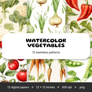 Seamless Vegetable Digital | Paper Paper Vegetable Patterns | Watercolor Vegetables | Scrapbook Paper | Watercolor illustration Repeat tile