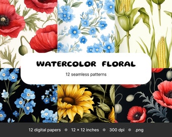 Aquarell Blumen Muster Papier Nahtlose florale Muster Aquarell Blumen Papier Blumen Collage Sheets Aquarell Blumen Hintergrund Stoff