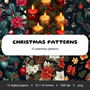 Weihnachten nahtlos druckbares digitales Papier Pack - Instant Download - Kommerzielle Nutzung - Scrapbook Papier-Digitales Papier Muster 12x12 inch
