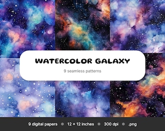 Watercolor Galaxy Digital Paper seamless watercolor Galaxy backgrounds printable scrapbook paper texture instant download for commercial use