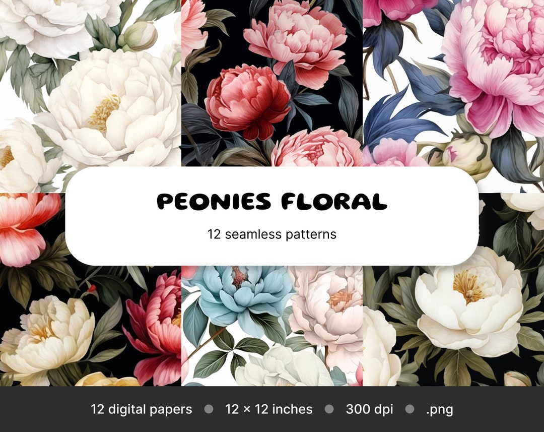 Peonies Watercolor Floral Digital Paper, Seamless Pattern (digital ...