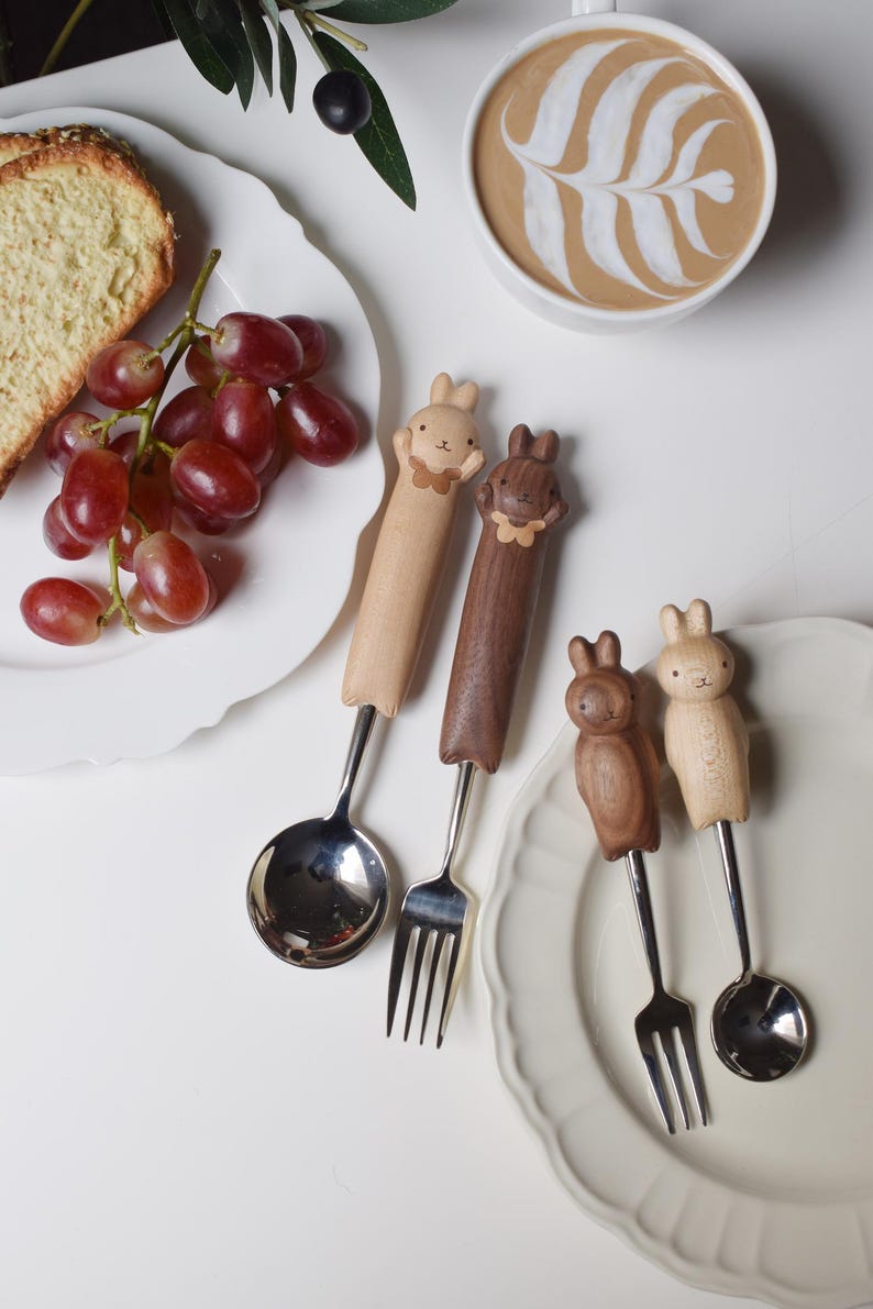 Vintage Rabbit Spoon Hand-carved Bunny Wooden Spoon and Fork | Kitchen Décor & Gifts - Etsy