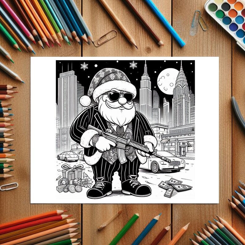 Gangster Santa COLOURING PAGES 39 Printable Funny Unique Coloring Pages ...