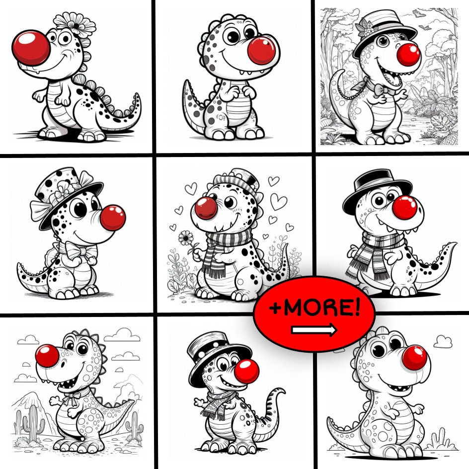 Red Nose Day Dinosaurs COLOURING PAGES 19 Printable Coloring Pages, Fun