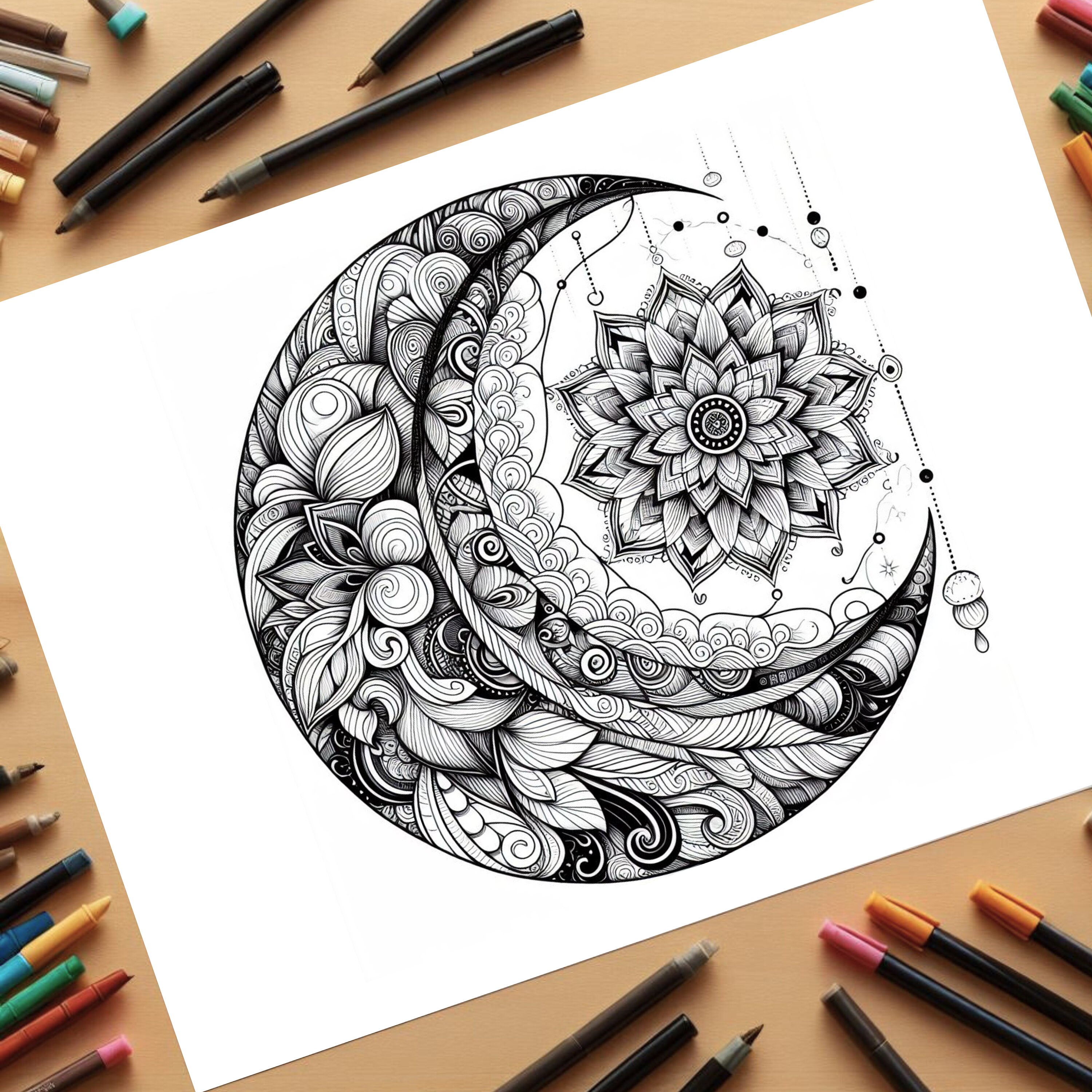 Moon Mandala COLOURING PAGES 28 Printable Coloring Pages, Relaxation ...