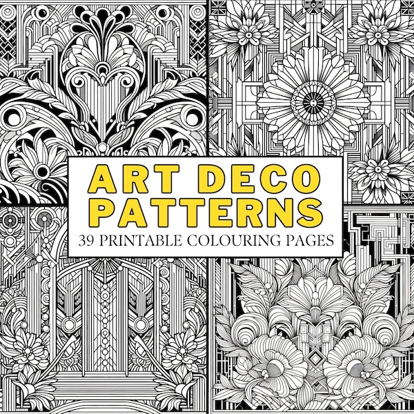 Art Deco COLOURING PAGES 39 Printable Coloring Pages, Vintage, Retro, Classic Patterns, Fun for Kids and Adults