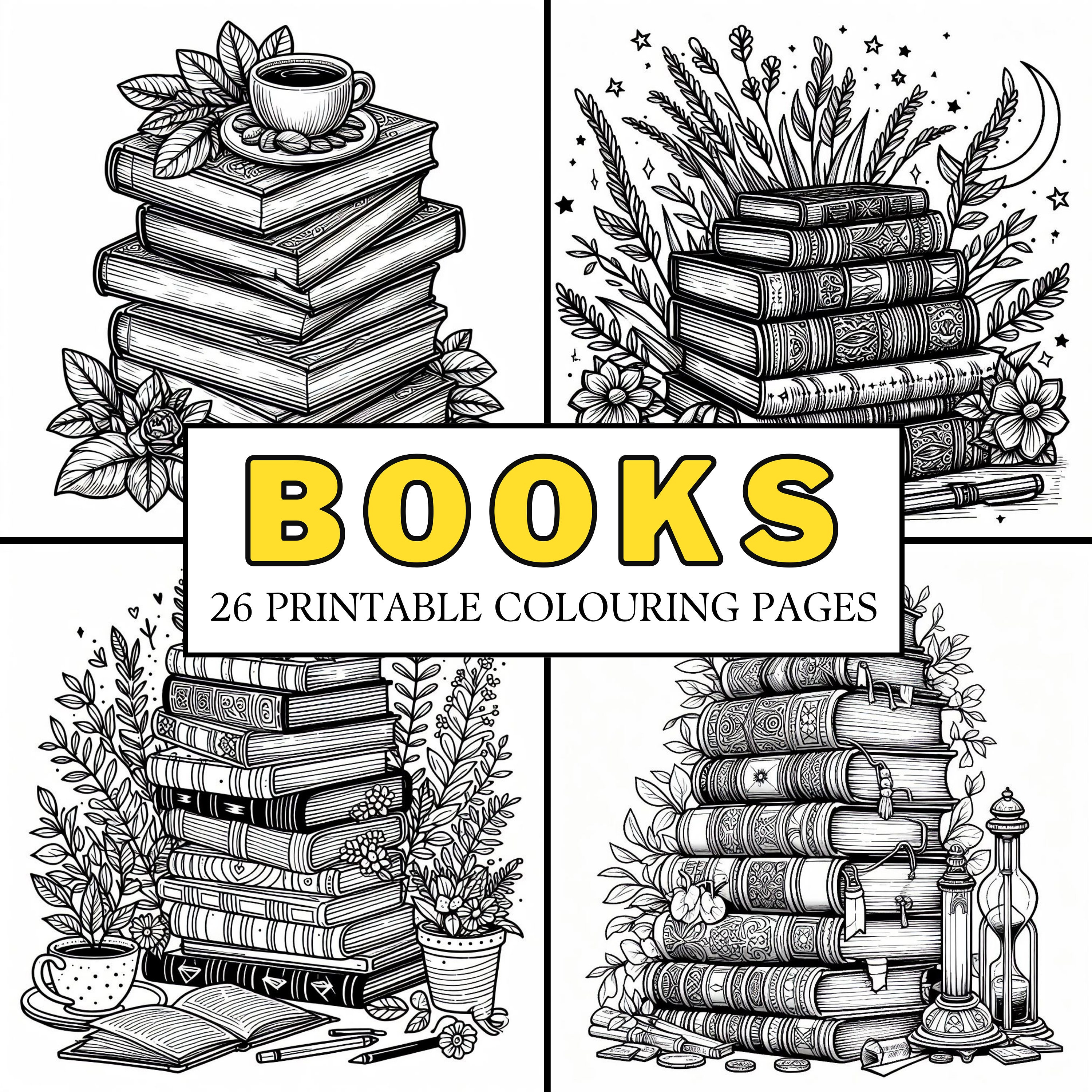 Books COLOURING PAGES 26 Printable Coloring Pages, Dark Academia ...