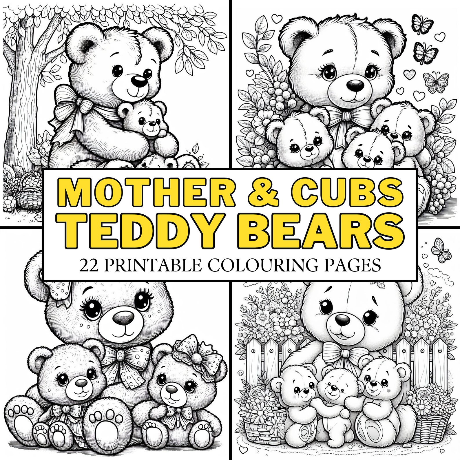 Mother & Cubs Teddy Bears COLOURING PAGES 22 Printable Coloring Pages ...