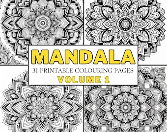 Mandala Malseiten 31 druckbare Malseiten, klassisches Mandala, entspannend, achtsam, beruhigend, Meditation, Spaß für Kinder und Erwachsene