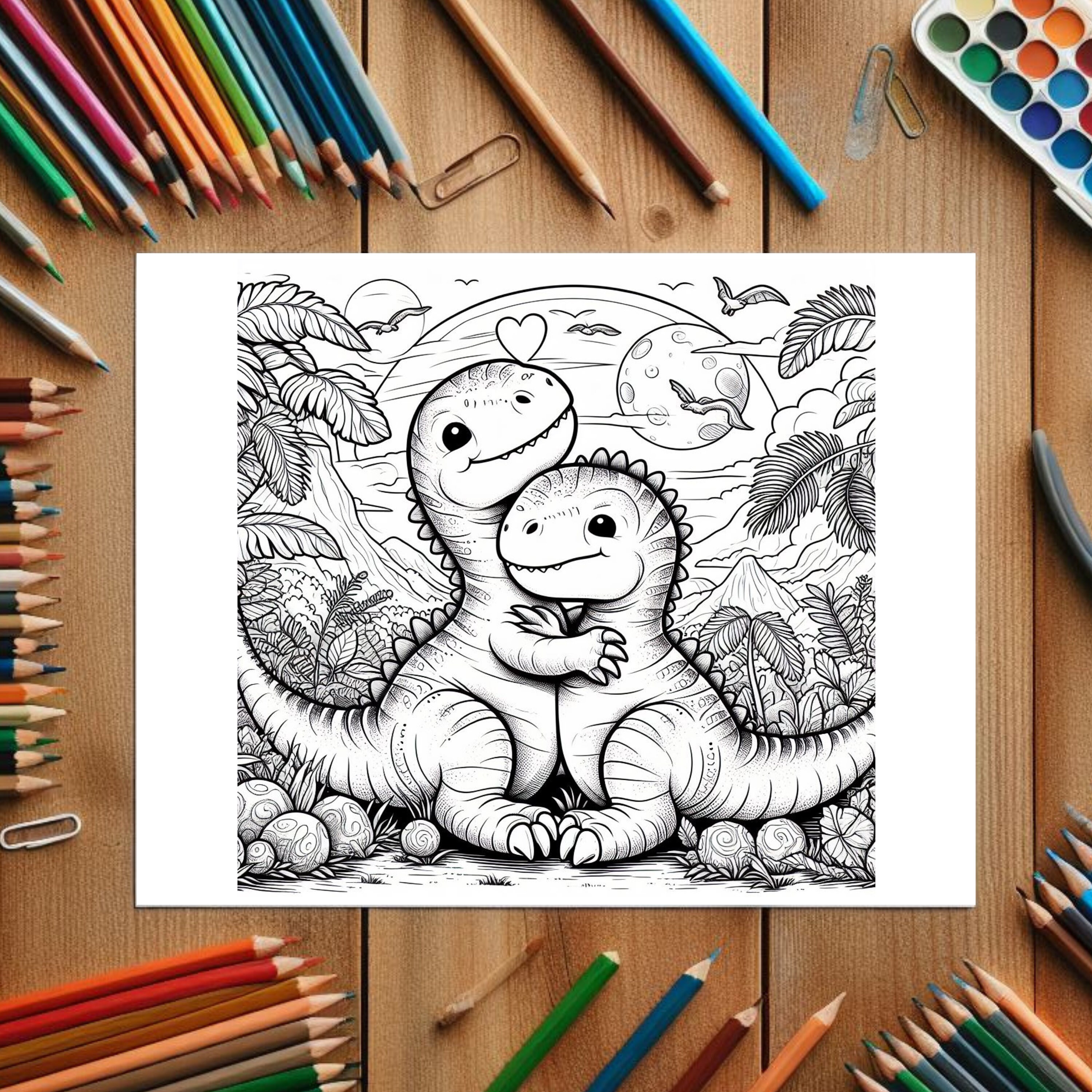 Valentine's Dinosaurs in Love COLOURING PAGES, 37 Printable Coloring ...