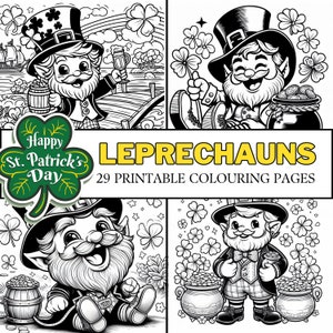 St Patrick's Day Leprechauns COLOURING PAGES 29 Printable Coloring Pages, St Paddy's Day Celebration Activity for Kids, Teens & Adults!