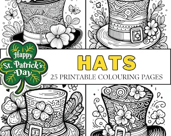 St Patrick's Day Hats COLOURING PAGES 25 Printable Coloring Pages, St Paddy's Day Holiday Celebration Activity Fun for Kids & Adults!