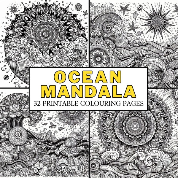 Ocean Mandala COLOURING PAGES 32 Printable Coloring Pages, Relaxation, Calming, Meditation, Mindful, Fun for Kids & Adults