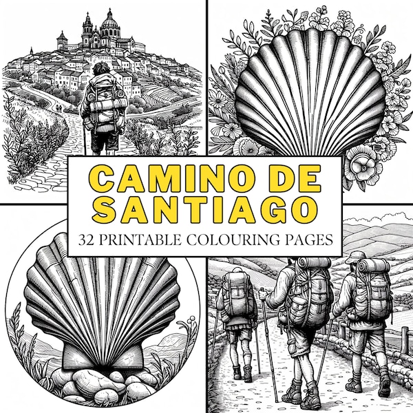 Camino de Santiago COLOURING PAGES 32 Printable Coloring Pages, Relaxing, Calming, Reflective, Mindful, Activity, Fun for Adults & Pilgrims!