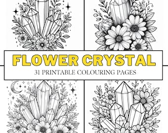 Cristales de flores para colorear: 31 páginas mágicas, espirituales, astrológicas, celestiales y divertidas para colorear, imprimibles. Actividad divertida para niños y adultos.