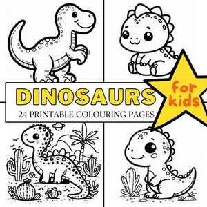 Niedliche Dinosaurier Malseiten 24 druckbare Malseiten für Kleinkinder, Kinder, Kinder, Jungen & Mädchen! Leicht, Anfänger, einfache lustige Aktivität!