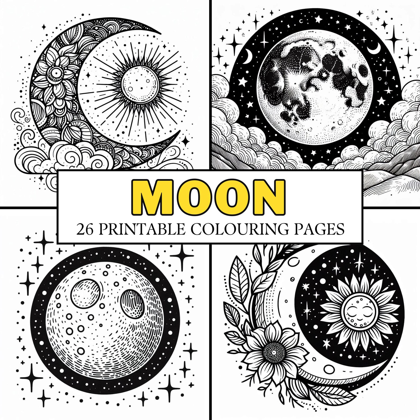 Moon COLOURING PAGES 26 Printable Coloring Pages, Mindful, Relaxing ...