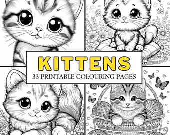 Kittens COLOURING PAGES 33 Printable Coloring Pages, Cute Cats, Animals, Fun Activity for Kids, Teens & Adults!