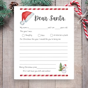 Letter to Santa printable, Kid's Christmas List, Dear Santa letter
