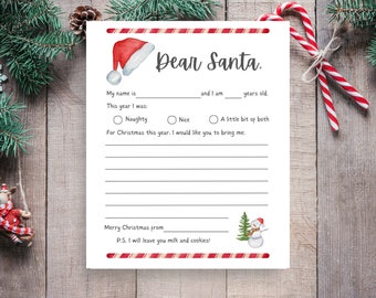 Letter to Santa printable, Kid's Christmas List, Dear Santa letter